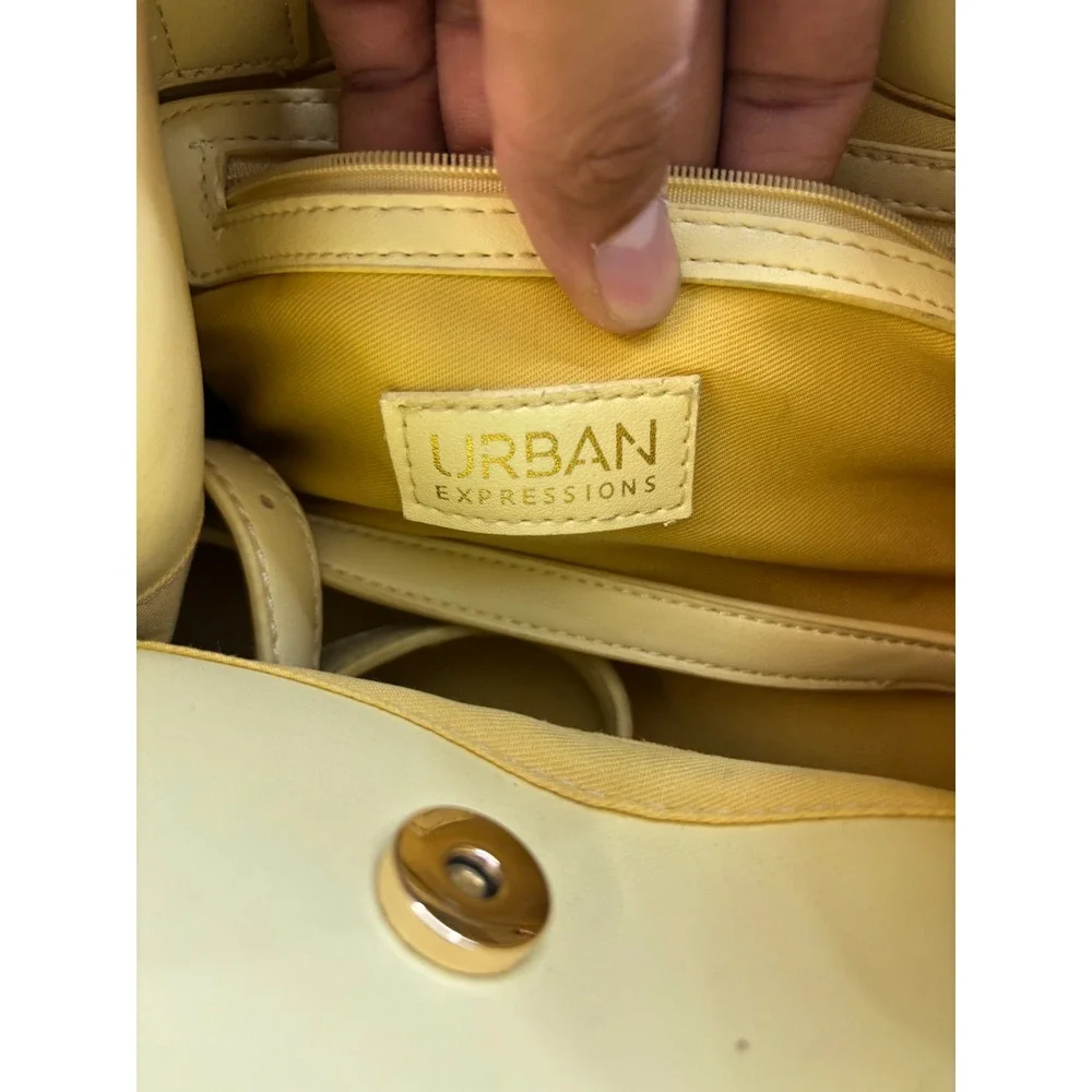 Urban Expressions Yellow Woven Faux Leather Satchel Handbag Gold Hardware